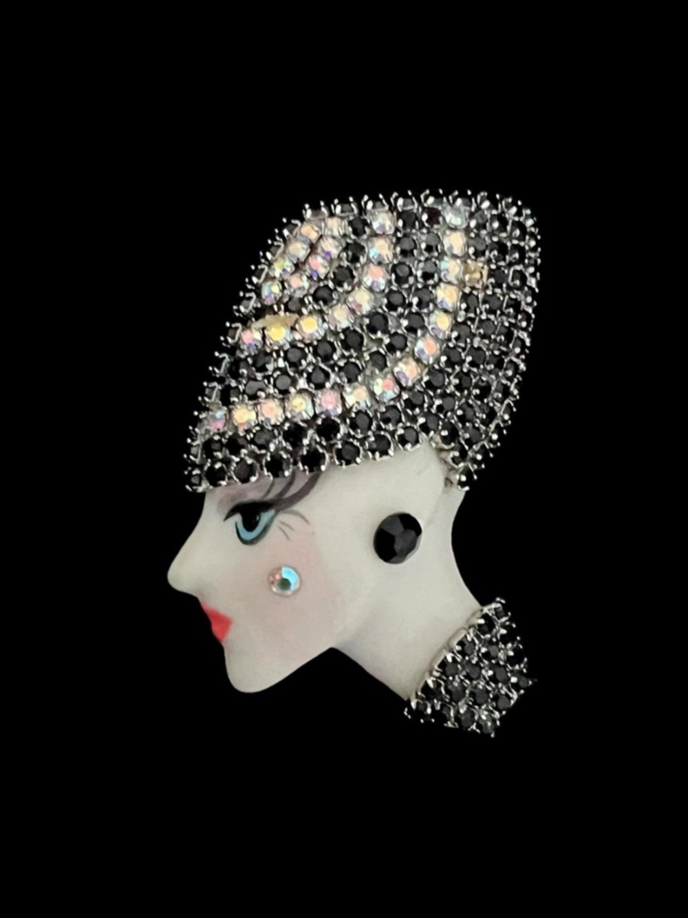 Signed Marsha Bauer 1991 Porcelain Art Deco Woman Brooch Pin